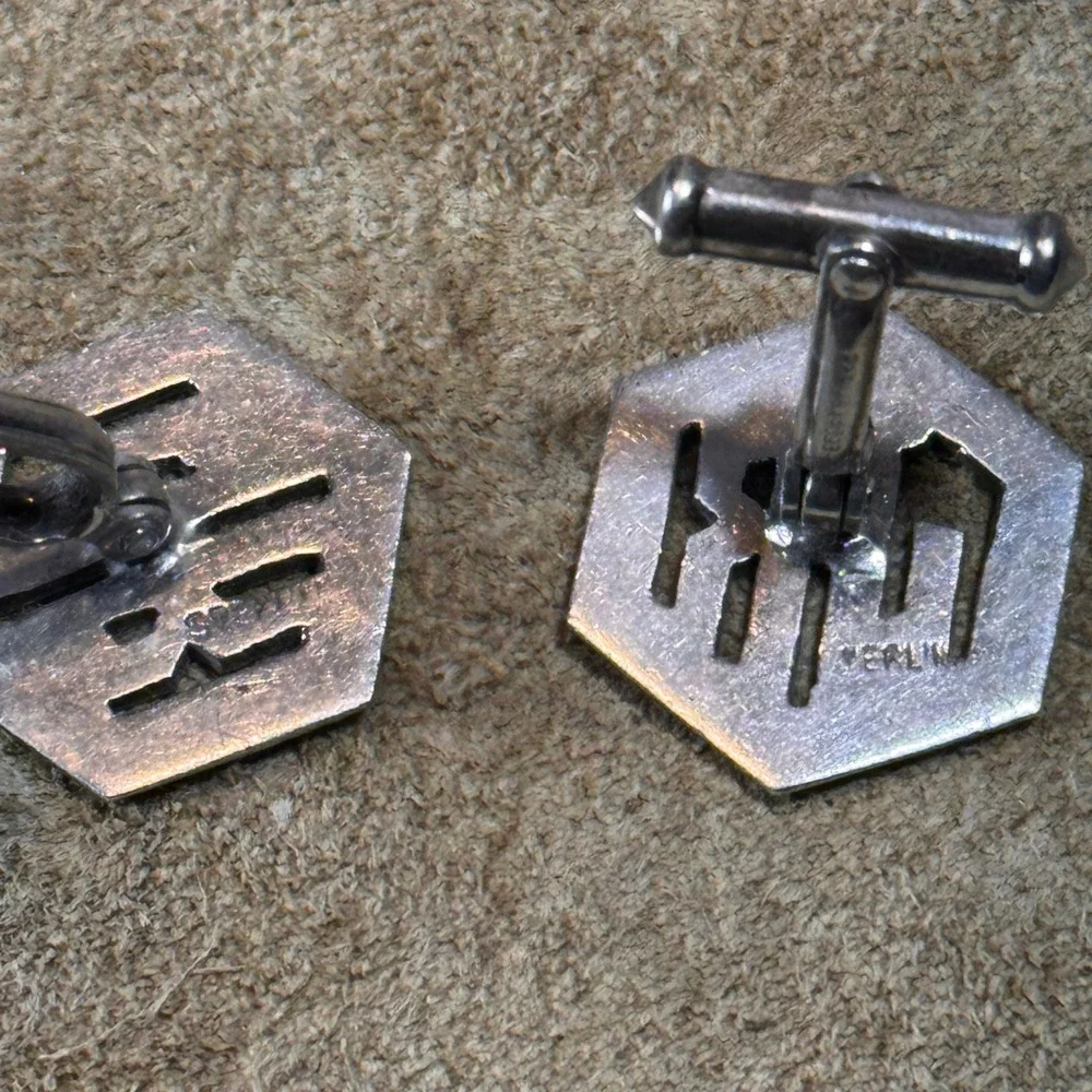 Vintage Sterling Silver Cufflinks Mens OS Rhinestones JR Monogram 60s